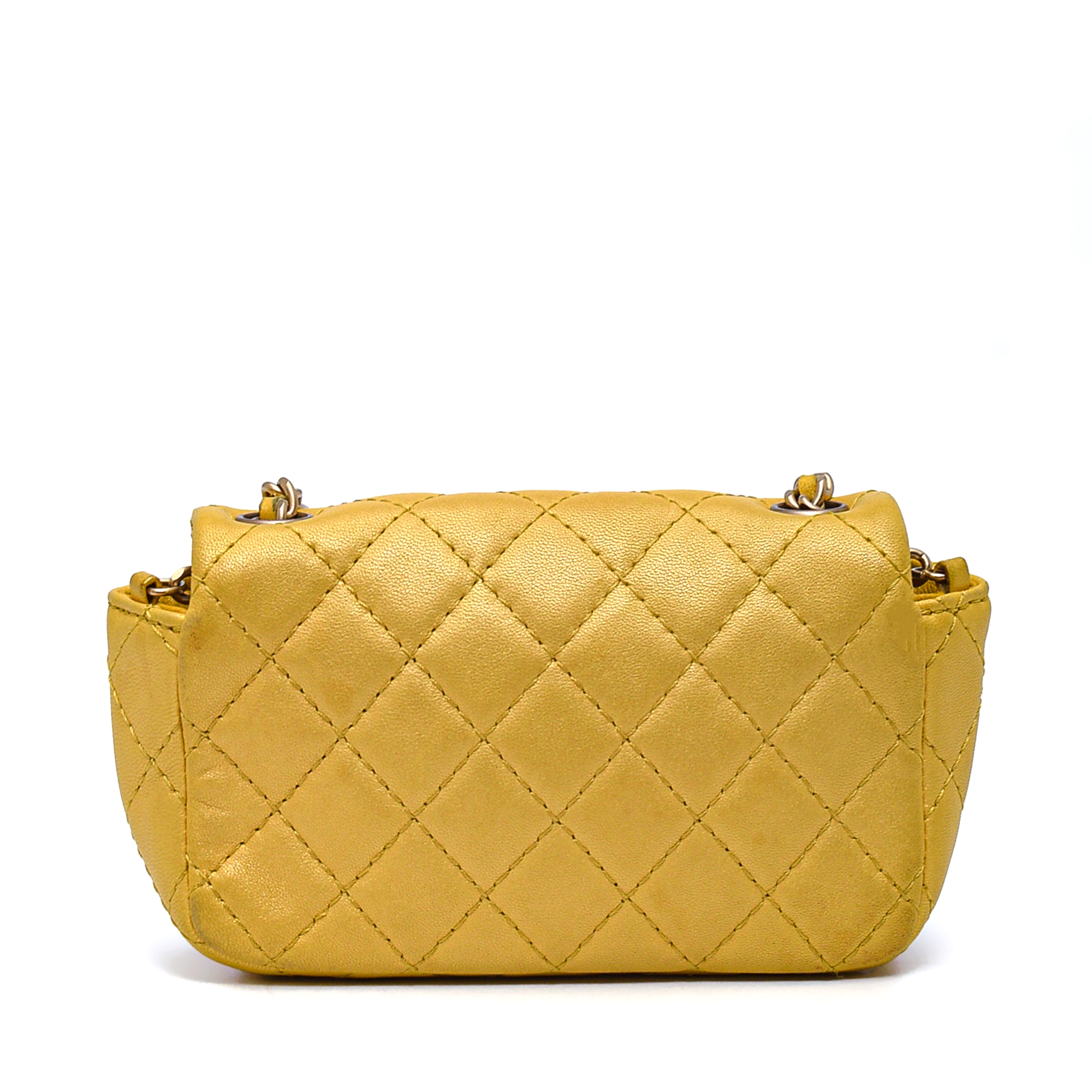 Chanel- Yellow Quilted Lambskin Leather Embellished CC Logo Micro Flap Bag 